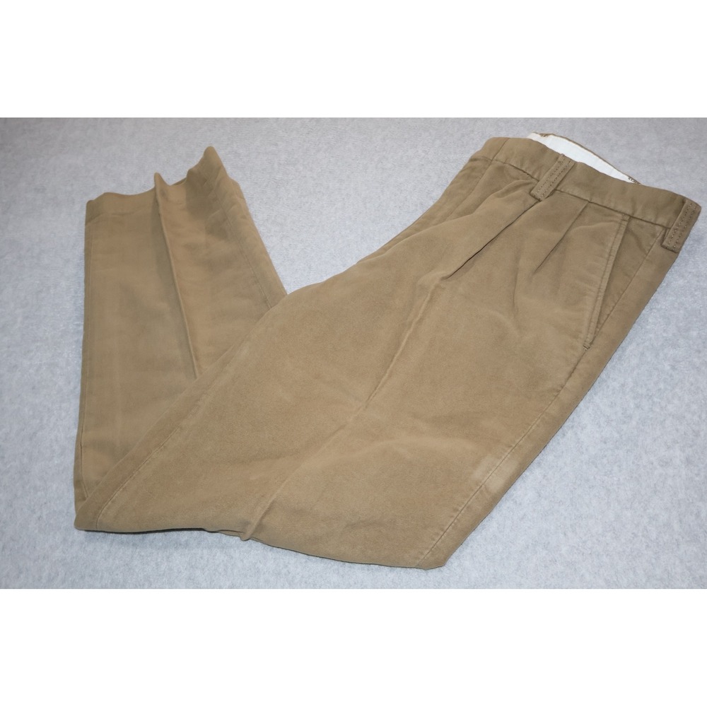 Orvis Chino Pants Mens 38x33 Brown Pleated Cotton Soft Brushed Thick Heavy